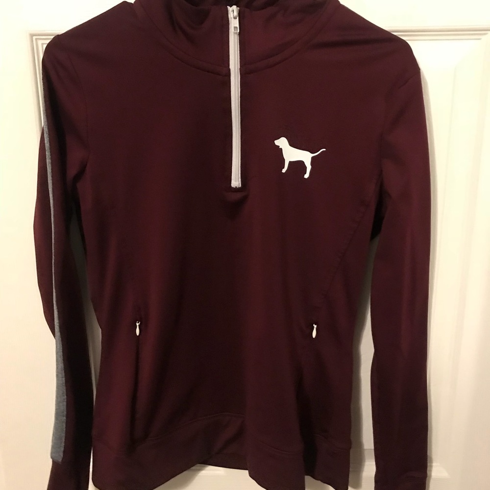 PINK Victoria's Secret Maroon Half-Zip Pullover with White Logo